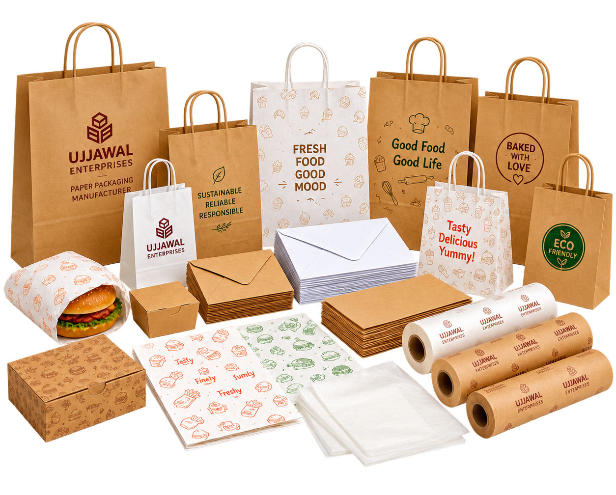 Paper packaging products including kraft paper bags, paper lifafa, butter paper and food packaging